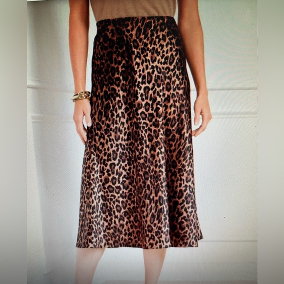TALBOTS LEOPARD PRINT SATIN MIDI SKIRT SIZE 6 NWT! - Picture 1 of 5